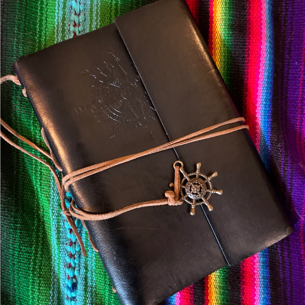 Leather wrap binder blank journal 5” x 7” with compass stamp and pendant